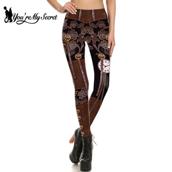 

women's leggings [you're my secret] women fashion mid-waist slim pants clothing steampunk fitness plus size, Black