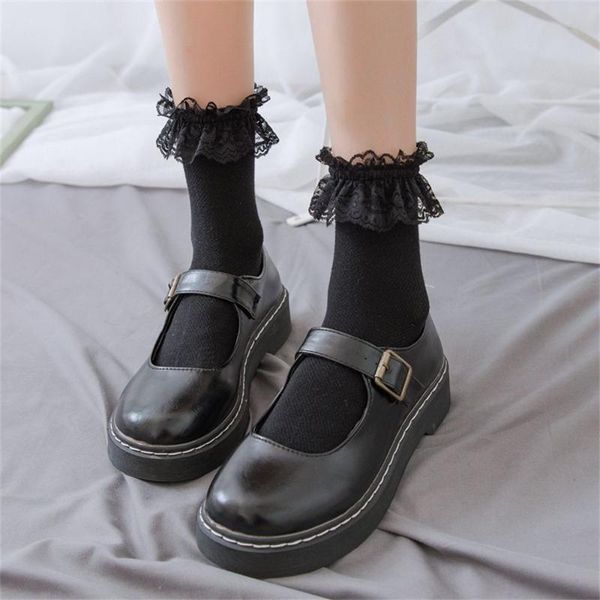 

socks & hosiery 1 pair lolita style japanese maiden lovely woman lace short summer sweet ruffle cotton princess, Black;white