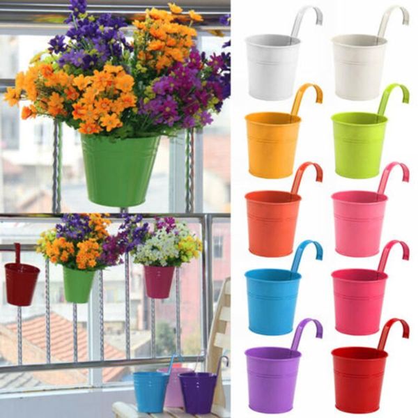 

planters & pots 10pcs wall hanging metal flower iron garden planter bucket pot candy tin home decor