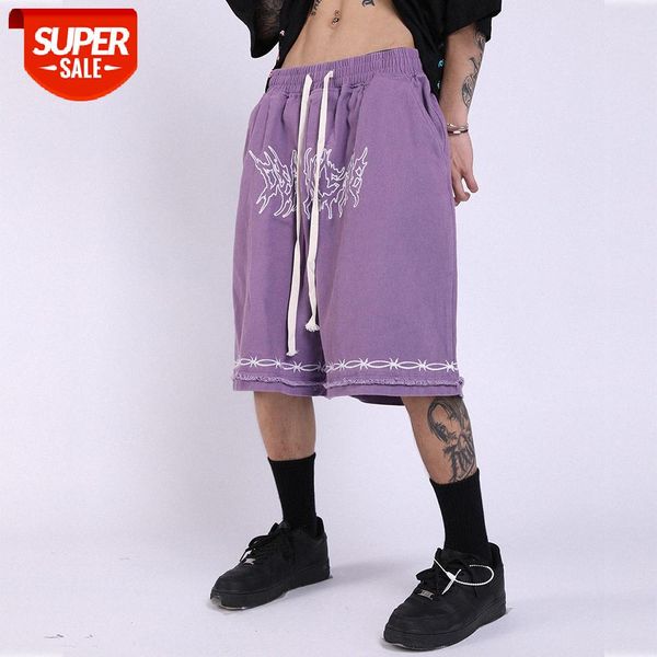 

abstract pattern embroidery casual pants men's loose straight five-point streamer shorts #n39s, Black
