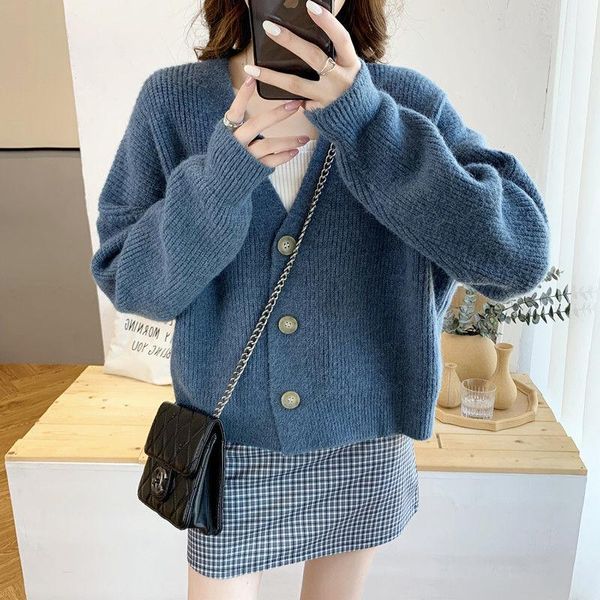 

women's knits & tees peonfly women cardigans sweater 2021 spring fashion slim ladies knitted female casual v-neck sweaters pull femme, White