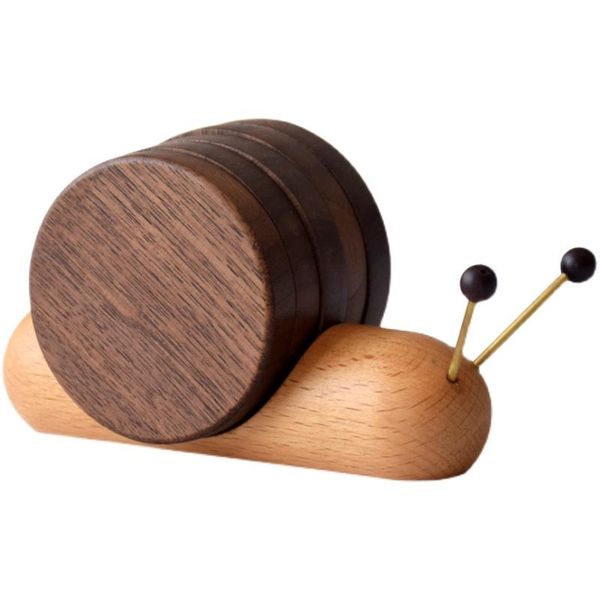 

mats & pads wooden snail coasters cute creative 4pcs round placemats with magnet home deskdecoration tea cup/mug