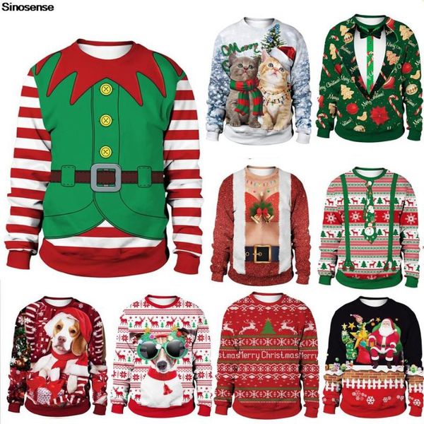 

men's sweaters 3d funny printed ugly christmas sweater men women jumpers couple crew neck holiday party xmas sweatshirt, White;black