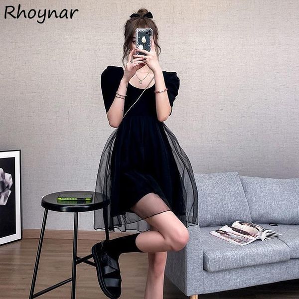 

casual dresses dress women summer fashion temperament solid all-match leisure soft french style female streetwear a-line mini retro vestido, Black;gray