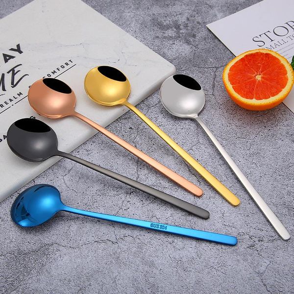 

spoons 1 pc 304 stainless steel korean spoon large round tableware stirring long handle gilded