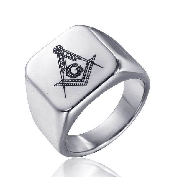 

delicate ring masonic men's stainless steel , solid square titanium, Silver