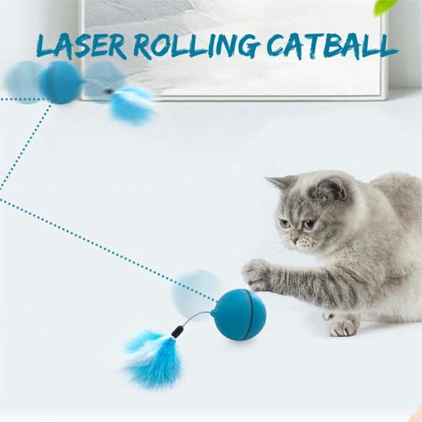 

pets cat interactive self rotating ball usb charged chaser ball with detachable feather #3b18