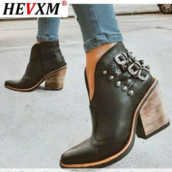

boots women ankle high heels pumps shoes woman autumn warm plus size vintage shoe chaussures femme zapatos mujer sapato, Black