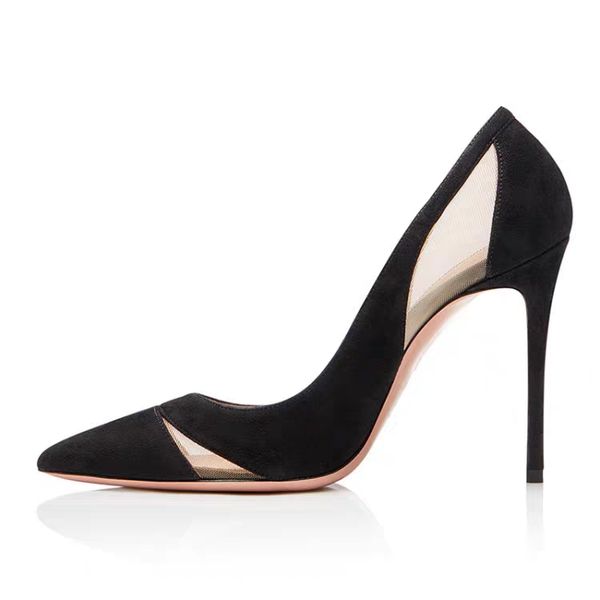 

handmade ladies simple style high heels pumps faux kid-suede leather pointed-toe black red slip-on evening party prom fashion court shoes h0
