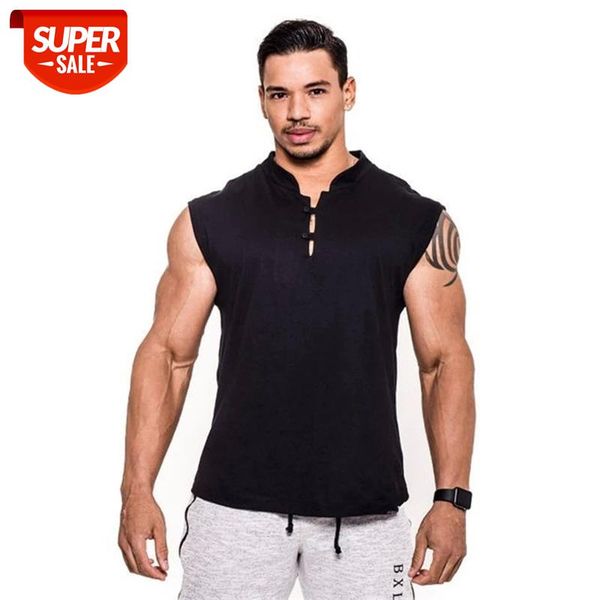 

new men's vest gyms sports bodybuilding fitness cotton leisure sleeveless singlet casual vest tank bodybuilding men clothes #ps1s, White;black