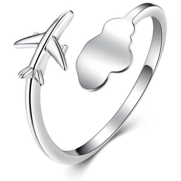 

cluster rings 925 sterling silver ring cute special travl dream airplane and cloud adjustable open finger unique for party trendy jewelry, Golden;silver
