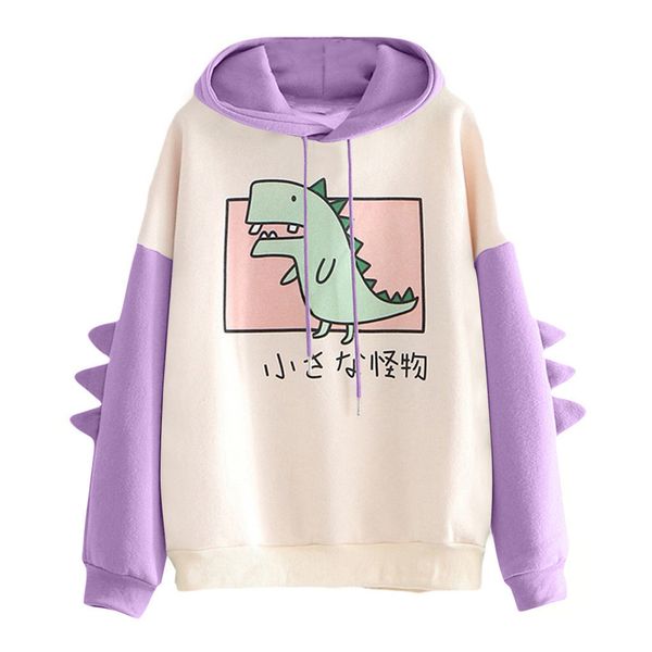 Dinosaur Oversized Cartoon Hoodie Mulheres Models de Modas Casual Estamar Casual Estilo Coreano Espalhar moletom Dino Hoodie Tops