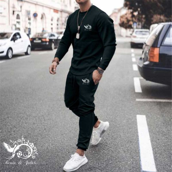 

men's tracksuits mens long sleeve and drawstring pants fashion 2 piece set 2021 autumn man round neck solid color sport slim fit casual, Gray