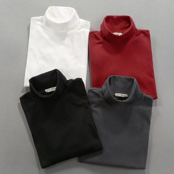

men's t-shirts customized winter fall men turtleneck long sleeve solid color simple casual soft comfortable cotton warm bottoming tees, White;black