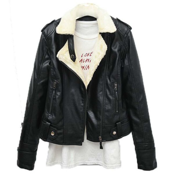 

2021 new thicken streetwear pu jackets warm parka leather jacket autumn winter coat women coats pp264 tf5a, Black