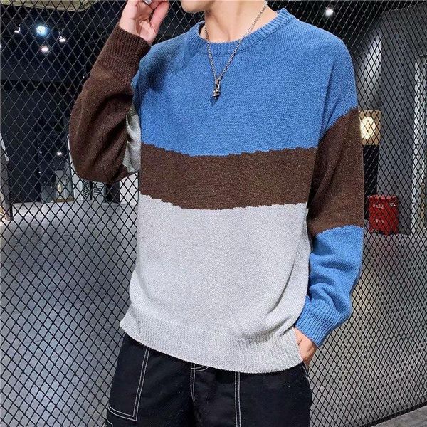 

men's sweaters autumn and winter spell color loose round neck sweater male korean edition trend lovers lazy add thick port wind knitted, White;black