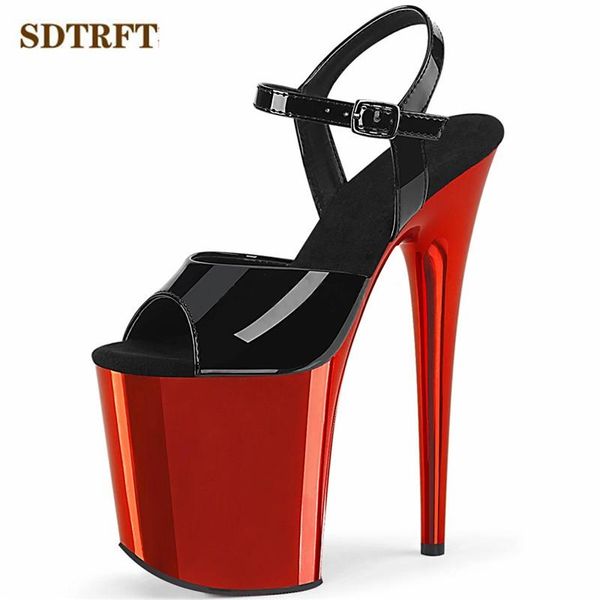 

sandals electroplated platform stiletto nightclubs female shoes woman 20cm thin heels buckle pink gold pumps zapatos de mujer, Black