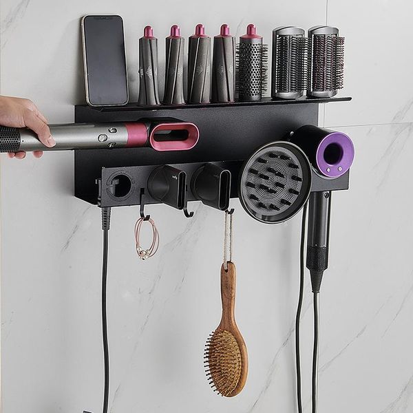 

hooks & rails black hair dryer rack novelty households blow holder bathroom shelf space aluminum material