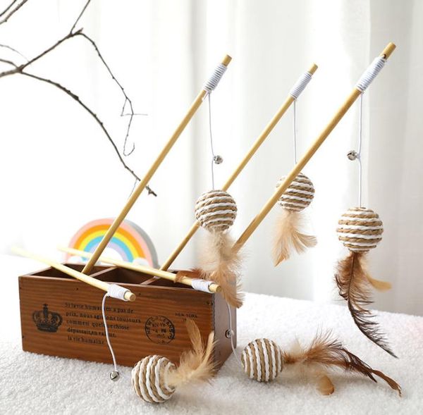 Кошка игрушка натуральная деревянная палка домашняя домашняя горничная рыбалка полюс Играть предметом Друда экологически чистый шарик мыши 500 шт. Оптом