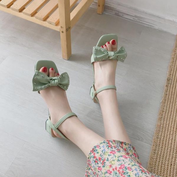 

sandals 2021 summer casual bow womens buckle low-heeled shoes woman solid color sandalias mujer fashion zapato 35-40, Black