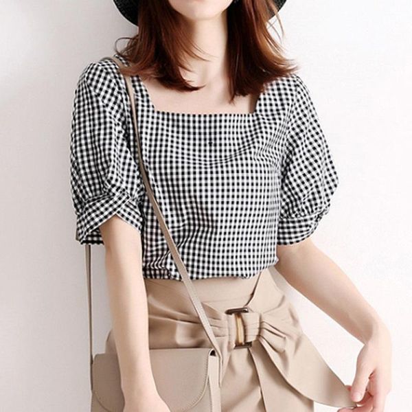 

women's blouses & shirts 2021 summer plaid pullovers woman sleeve all-match women fashion japan style office ladies, White