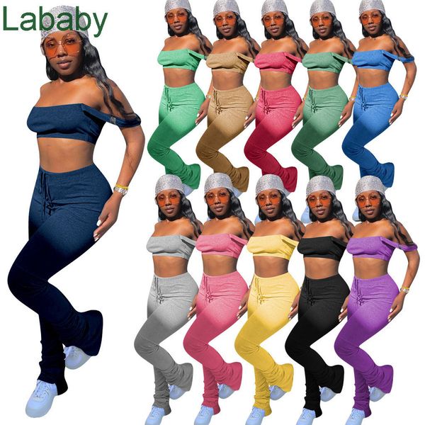 

women strapless 2 piece set designer 2021 new sleeveless crop leggings solid color suits fashion summer clothing slim jogger suit, Gray