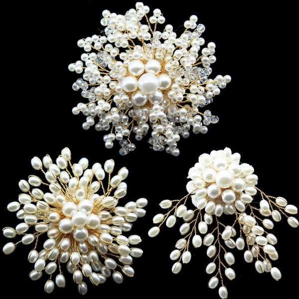 

pins, brooches rhao large pearl flower handmade for women wedding brooch bridegroom suit accessories snowglake pins gift, Gray