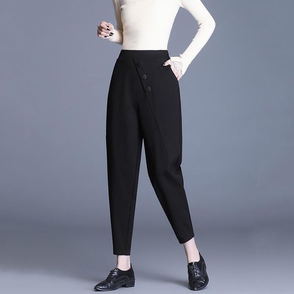 

women's pants & capris elastic waist high black brief button harem trousers loose fit women fashion tide spring autumn 2021 1dd0473, Black;white