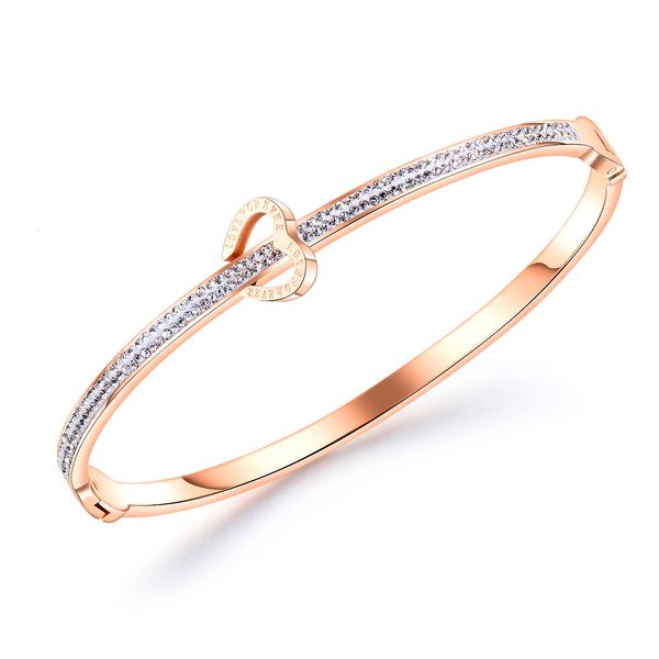 

simple diamond inlaid bracelet women's titanium steel love plated with rose gold peach heart accessories, Golden;silver