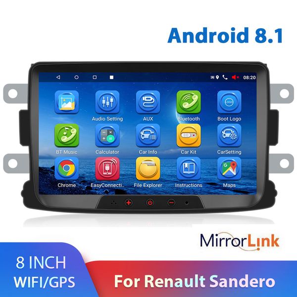 Android 8.1 2 Din Carro Rádio Multimedia Player Auto Estéreo 2Din 8 '' GPS para Renault Sandero Logan II Duster Dacia Dokker