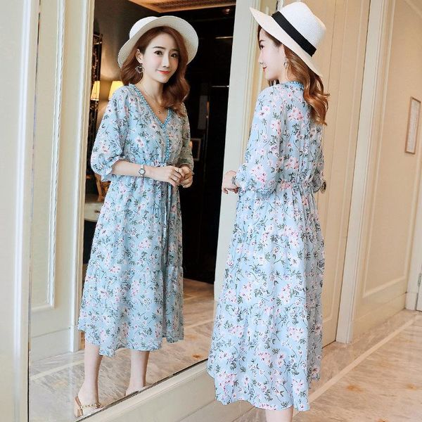 

fashion maternity dresses summer chiffon nursing dress floral long dress for pregnant women half sleeve breastfeeding, White