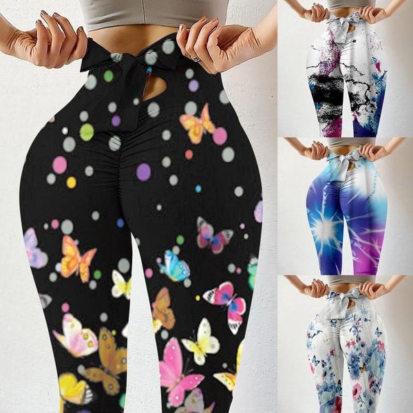 

yoga outfit women's outdoor sport clothing trousers prints stretch leggings fitness running active pants woven with pockets straight