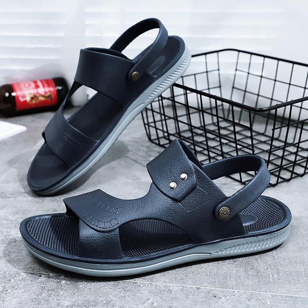 

70% off factory online summer new casual shoes sandals men's student public edition rubber and plastic material large, Black