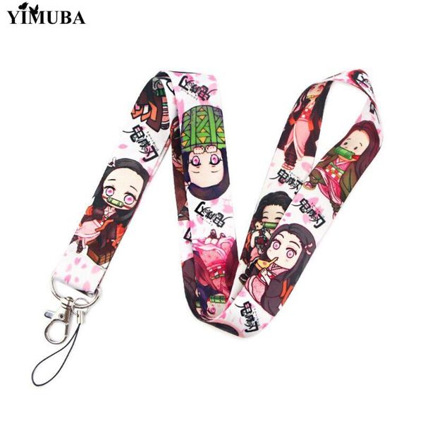 

keychains yimuba demon slayer:kimetsu no yaiba lanyard keychain japanese anime kamado tanjirou cosplay ribbon key chain ring badge holder, Silver