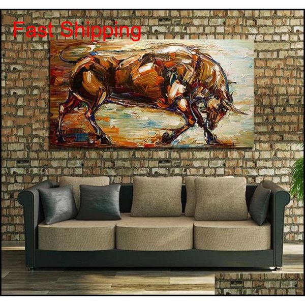 

modern abstract strong bull oil painting 100% hand painted animal oil painting on canvas wall art qylhlo lipper