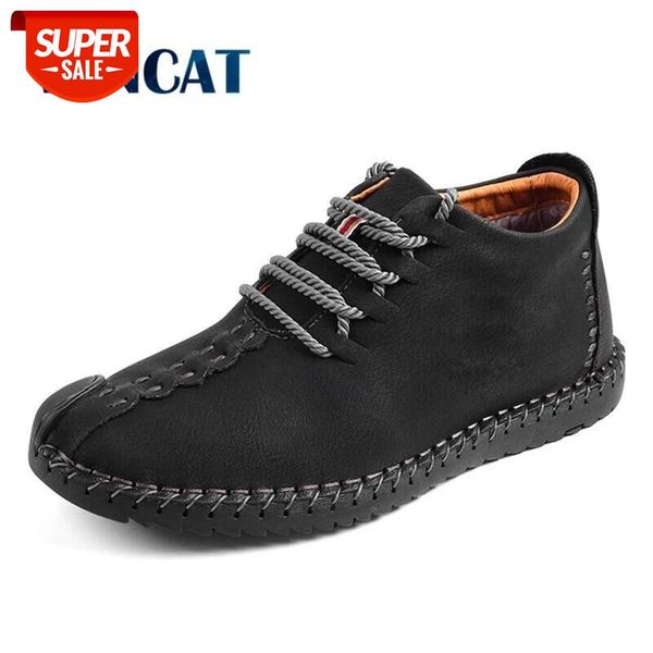 

vancat new men boots split leather ankle snow boots shoes warm fur plush lace-up winter shoes plus size 38~48 #a42z