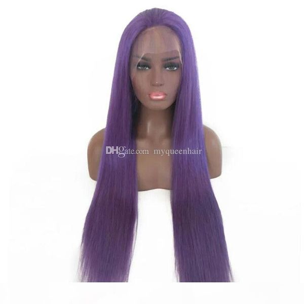

my queen brazilian virgin human hair violet d color swiss lace wigs straight transparent hd lace 150% pre plucked hairline for women, Black;brown