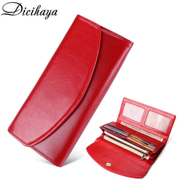 

wallets dicihaya brand genuine leather women wallet long cowhide multiple cards holder clutch female purse standard phone bag, Red;black