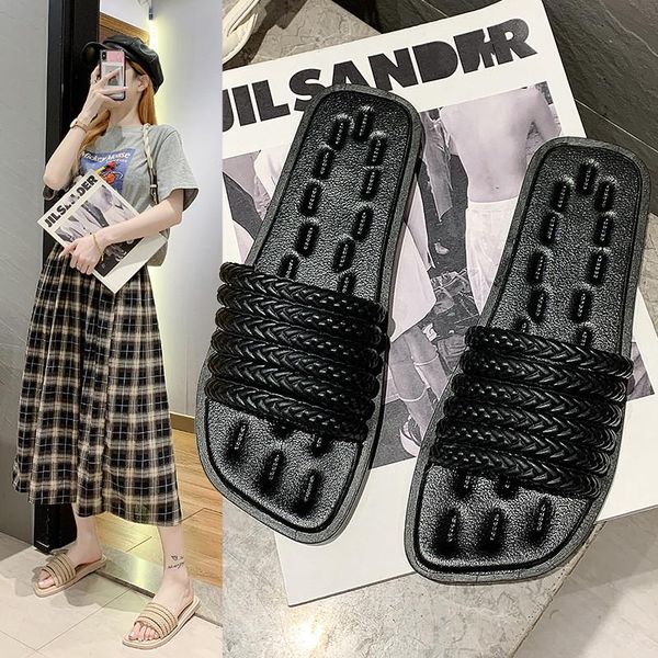 

slippers 2021 women's summer wear fashion sandals beautiful collocation, Black