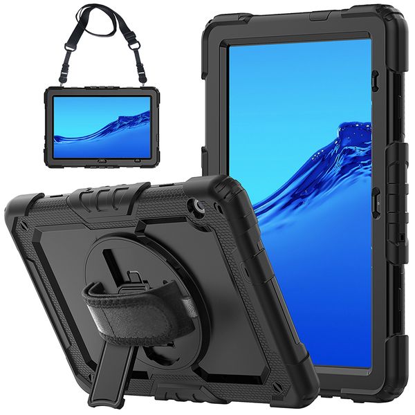 

heavy duty silicone case for huawei mediapad t5 shockproof cover with shoulder strap and rotatable kickstand+screen protector