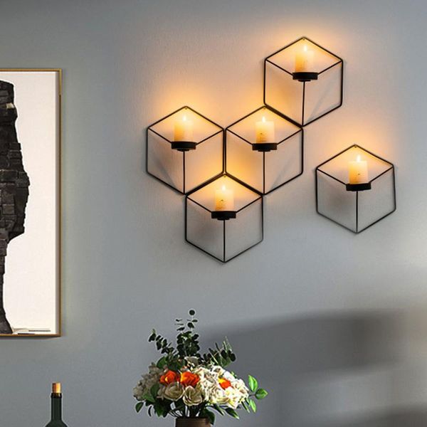 

candle holders modern art geometric holder nordic vintage candlestick tealight dry flower vase 3d wall mounted metal ornament home decor