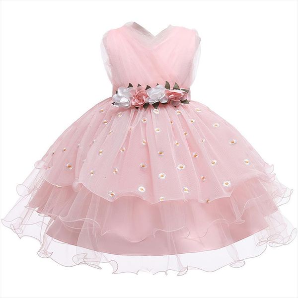 

children princess girl catwalk dresses show costume yellow floral super fairy sleeveless 2 10 age, Red;yellow