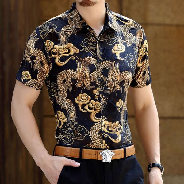

2020 summer casual men's printed non iron short sleeve floral shirt fashion men, White;black