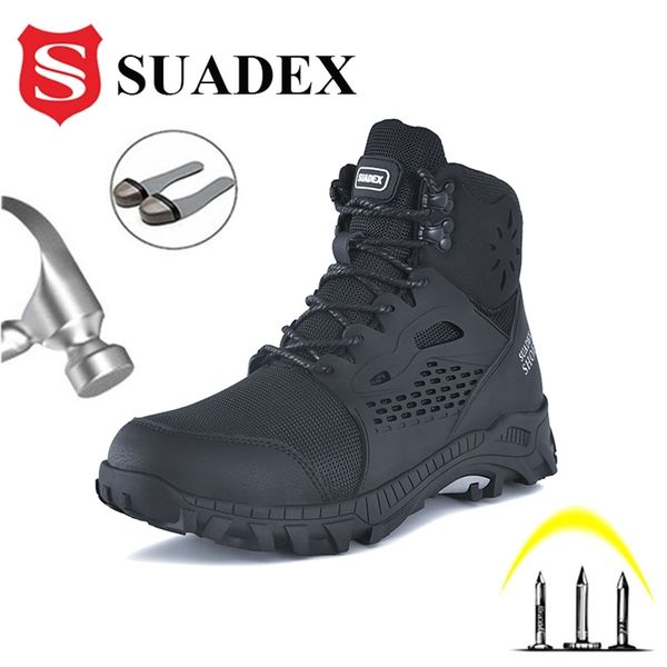 

suadex safety shoes men steel toe cap footwear anti-puncture work boots indestructible lightweight sneakers male 220118, Black;brown
