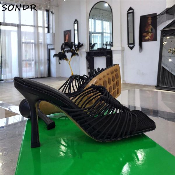 

sandals fashion womens rope strap gladiator ladies weave high heels slippers summer slip on stretch strippers shoes woman 2021, Black