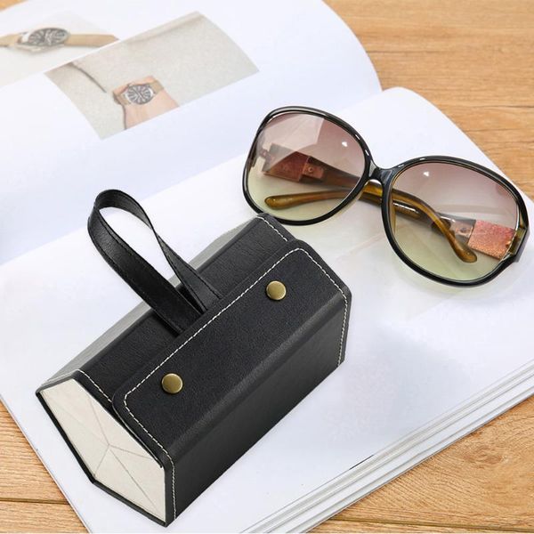 

jewelry pouches, bags 5 grid portable glasses storage box display organizer eyewear folding travel pu leather sunglasses holder case bag 202, Pink;blue