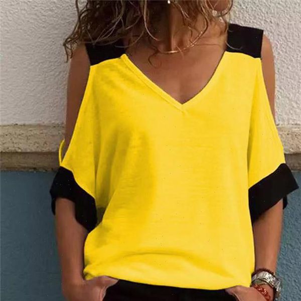 

cold shoulder summer blouse v neck casual patchwork off shoulder shirt womens and blouses plus size ladies blouse, White