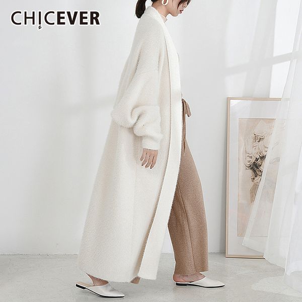 

chicever winter knitted female sweaters batwing sleeve loose oversize warm black cardigan sweaters jumper women feminino 210218, White;black