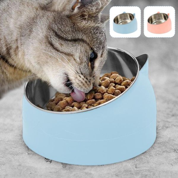 

cat bowls & feeders cute dog bowl stainless steel 15 degree tilted protect cervical spine kitten puppy round pets supplies