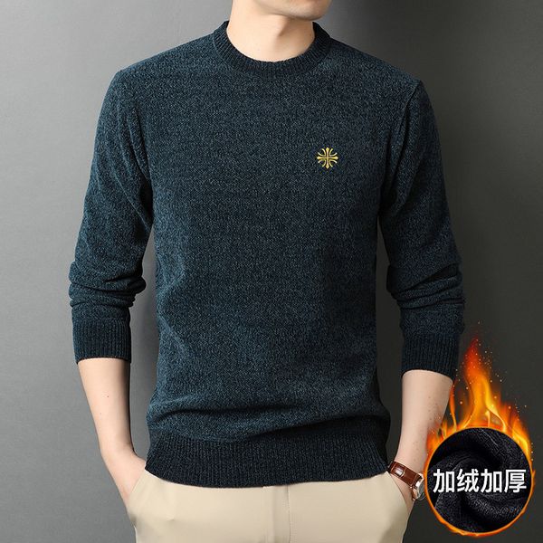

winter fashion round neck plush thickened loose korean men's solid color sweater thick warm cloth, Black
